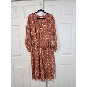 MKT Studio Rust Orange Geometric Beaded Cotton Midi Dress Size 40 Womens Boho